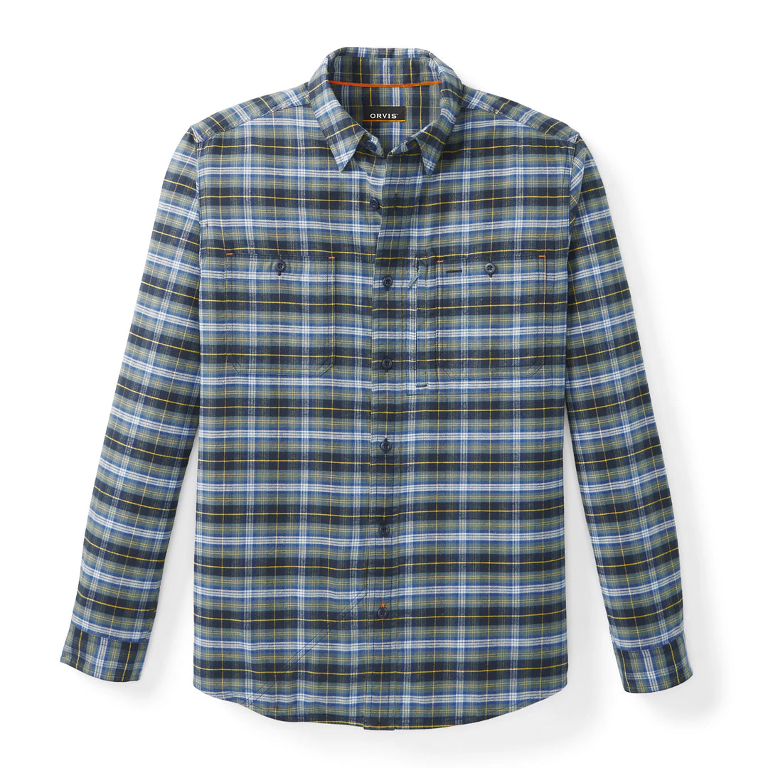 Orvis Flat Creek Tech Flannel Shirt in Dark Navy/Ultramarine Plaid