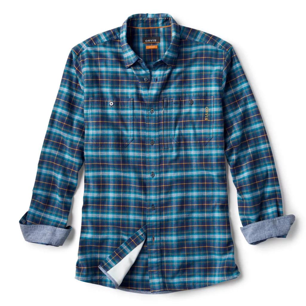 Orvis Flat Creek Tech Flannel Shirt in Snow/Carbon