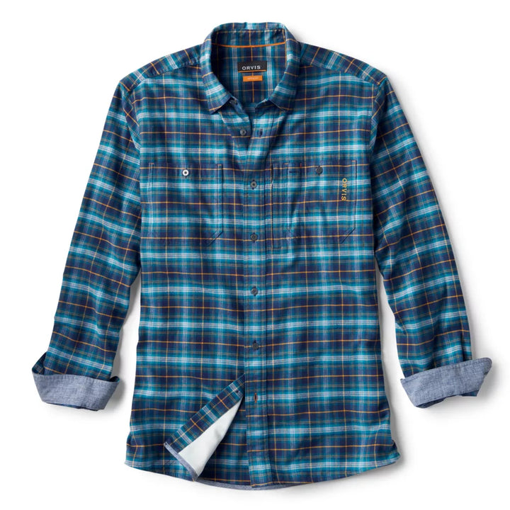 Orvis Flat Creek Tech Flannel Shirt in Snow/Carbon