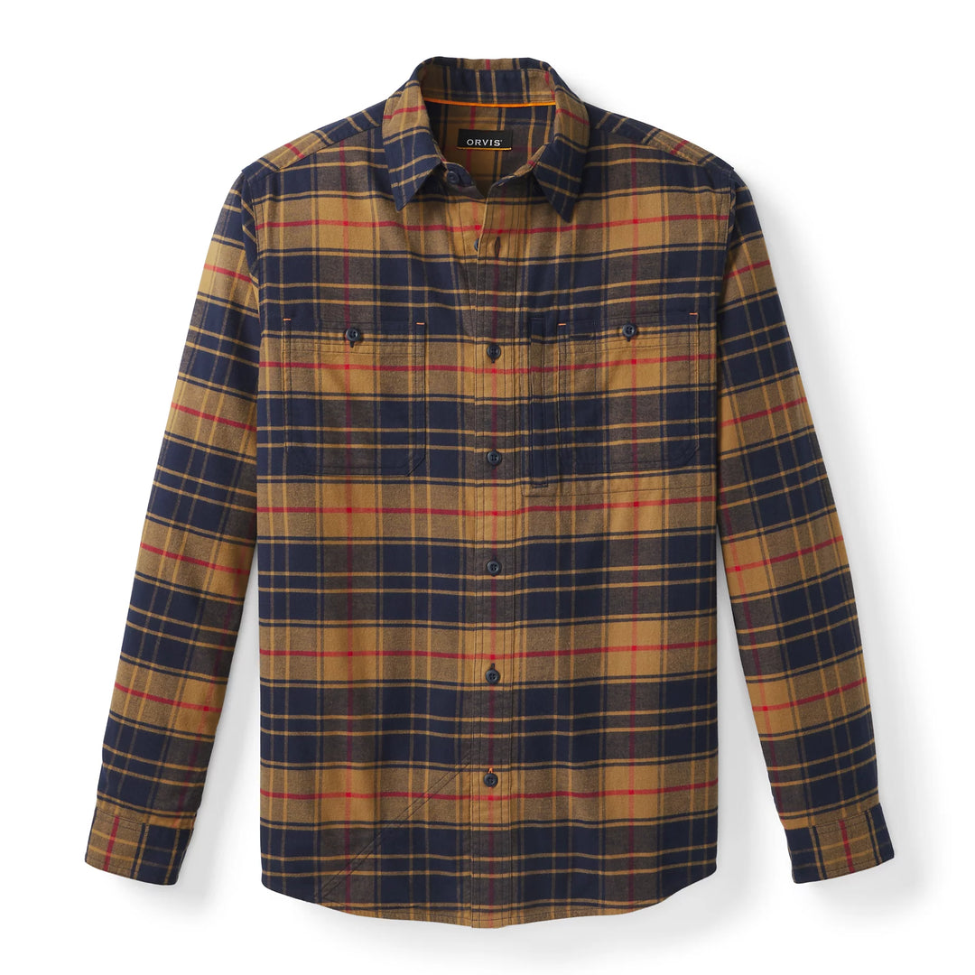 Orvis Flat Creek Tech Flannel Shirt in Vicuna/Navy Plaid