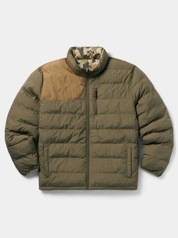 Duck Camp Men’s Reversible Puffer Jacket in Pin Oak / Wetland Camo