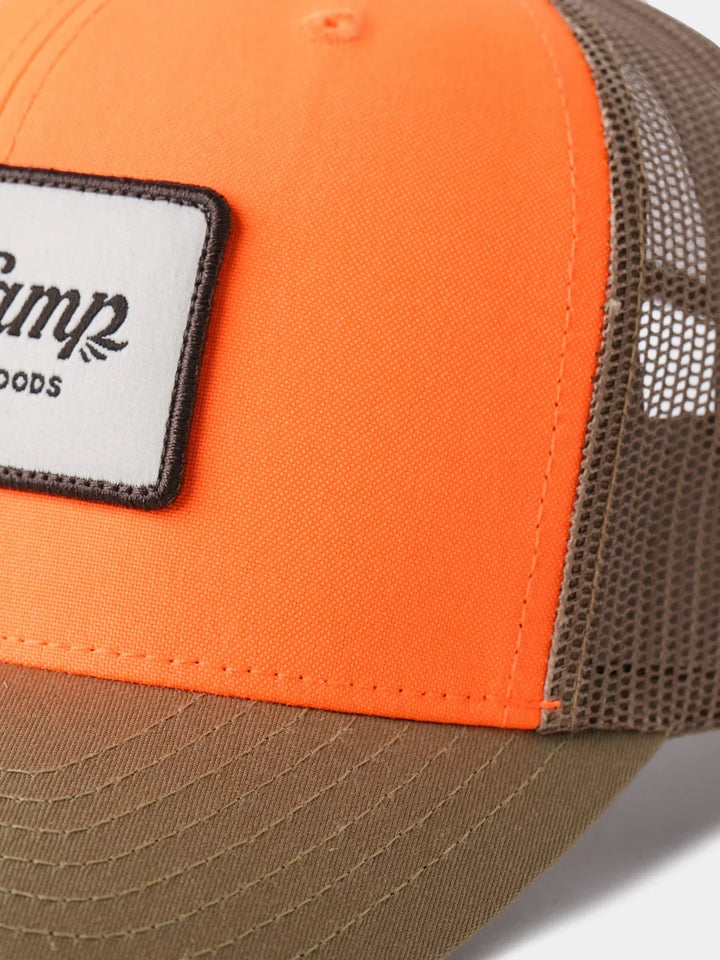 Duck Camp Trucker Hat in Wheat/Blaze Orange